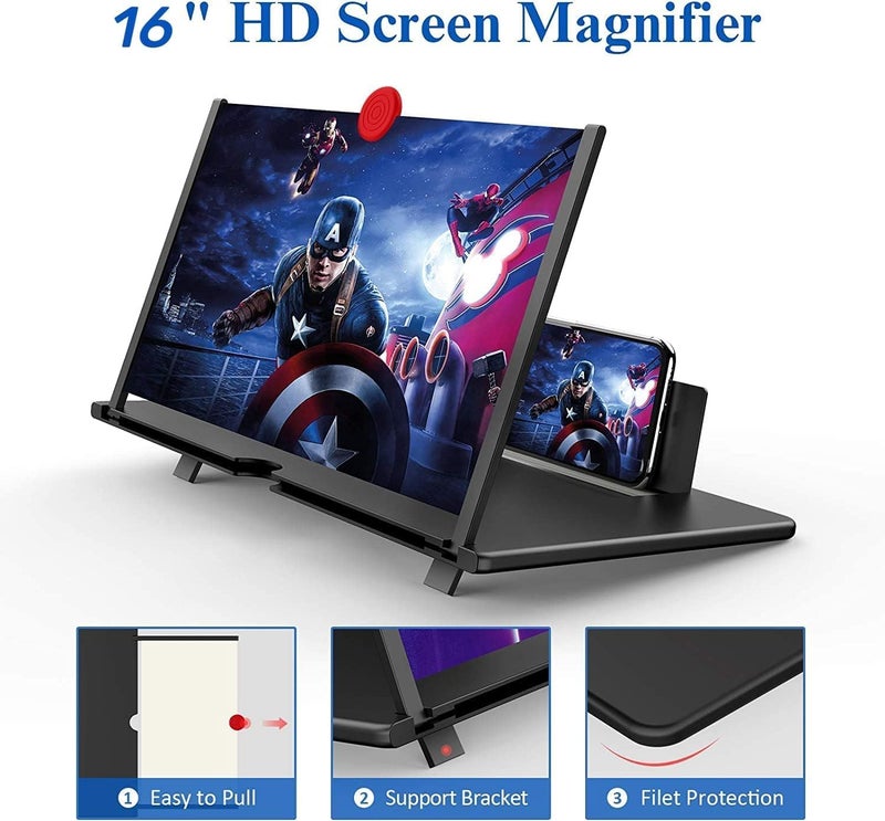 Kerfulty 16" Screen Magnifier for Cell Phone – 3D HD Magnifing Screen Enlarger Projector for Movies Videos and Gaming – Foldable Mobile Phone Stand Holder with Screen Amplifier (Red-16‘’) - Image 3